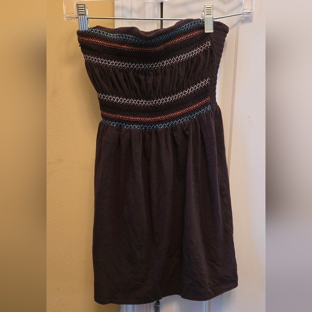 Moda International Women's Black Strapless Smocked Mini Dress Swim Cover Up